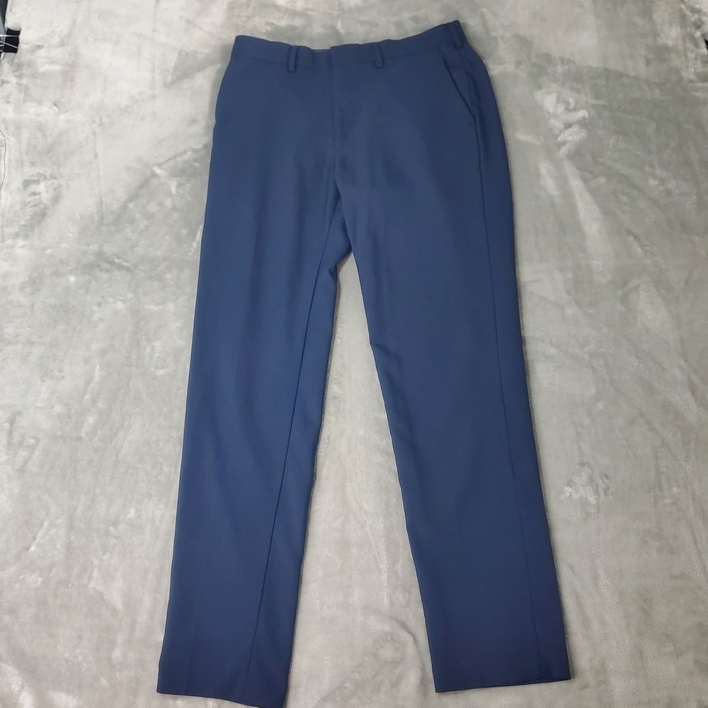 Haggar Mens Premium Comfort Dress Pant Slim Fit Blue 32x32 Flat Front‎ Trousers